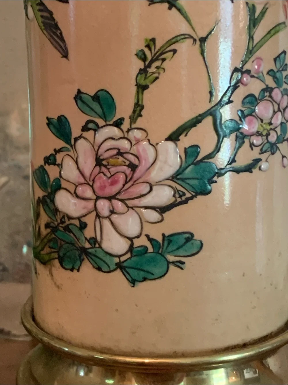 Antique Oil Lamp Converted Japanese Satsuma Meiji Hand Painted Birds Floral